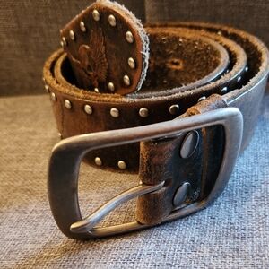 Bed Stu Winged Skull Riveted Studded Men's Brown Leather Belt size 40